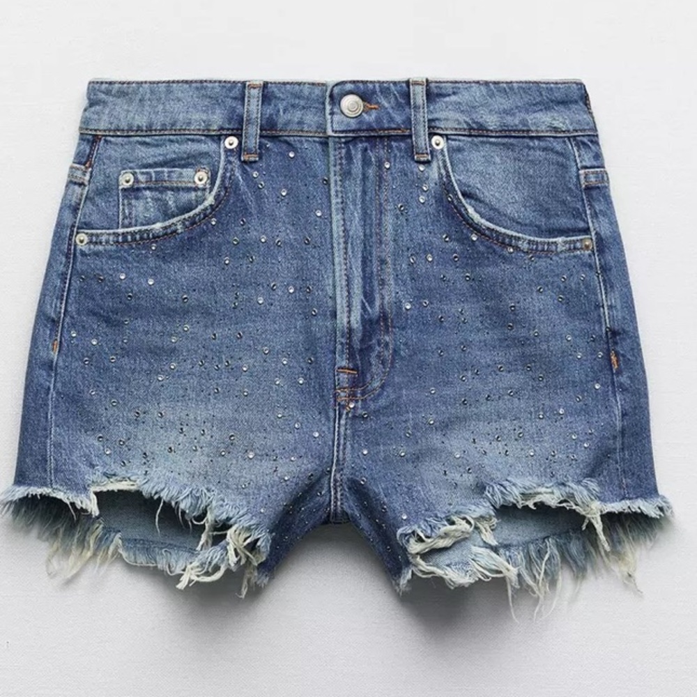 Zara NWOT Rhinestone Denim Blue Women's Shorts
